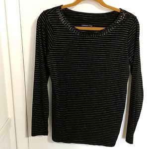 Coldwater Creek top. Blk w/beading & silver Lurex stripes. Exct.Conditio…